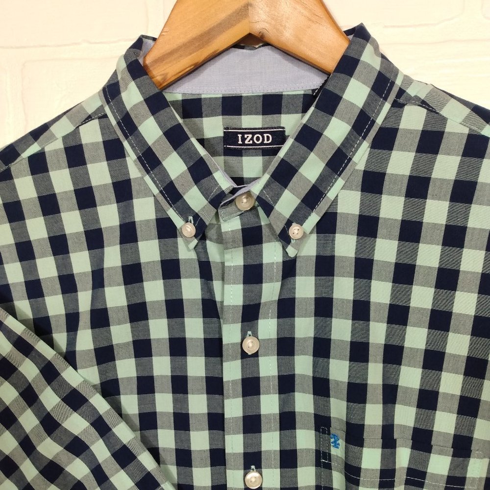 Izod men's blue and turquois plaid men's short sleeve button shirt M medium - Picture 4 of 8